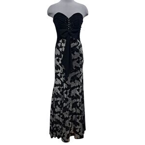 Alyce Designs Elegant Strapless Sequins Casual Party Goth Maxi Dress Sz 8 Black